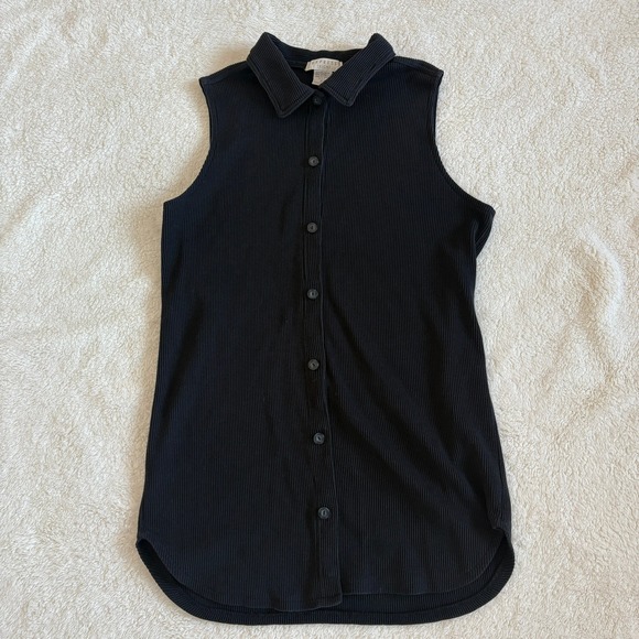 Express Tricot Tops - Vtg Express Tricot Waffle Knit Sleeveless Collared Button Up Tunic grunge 90s XL